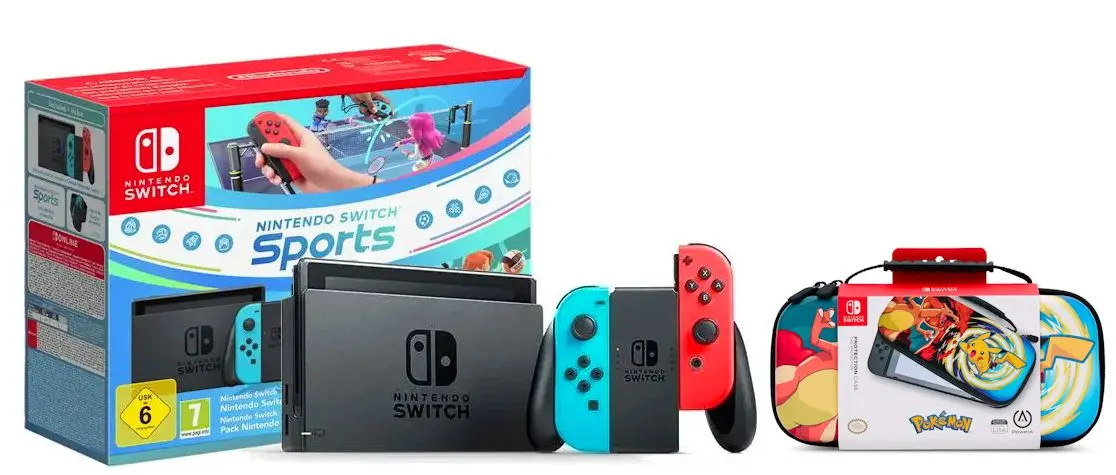 Konsola Nintendo Switch Joy-Con v2 Czerwono-niebieski Sports Set + Nintendo Online 365dni + etui PowerA  Pikachu Vortex