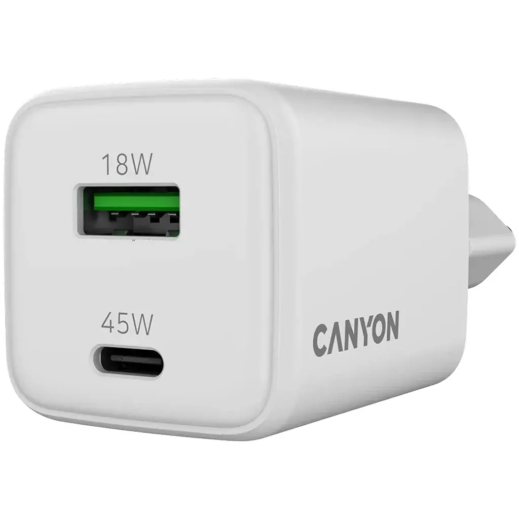 Ładowarka sieciowa Canyon CU45AC GAN 45W 1xPD 1xQC Biały