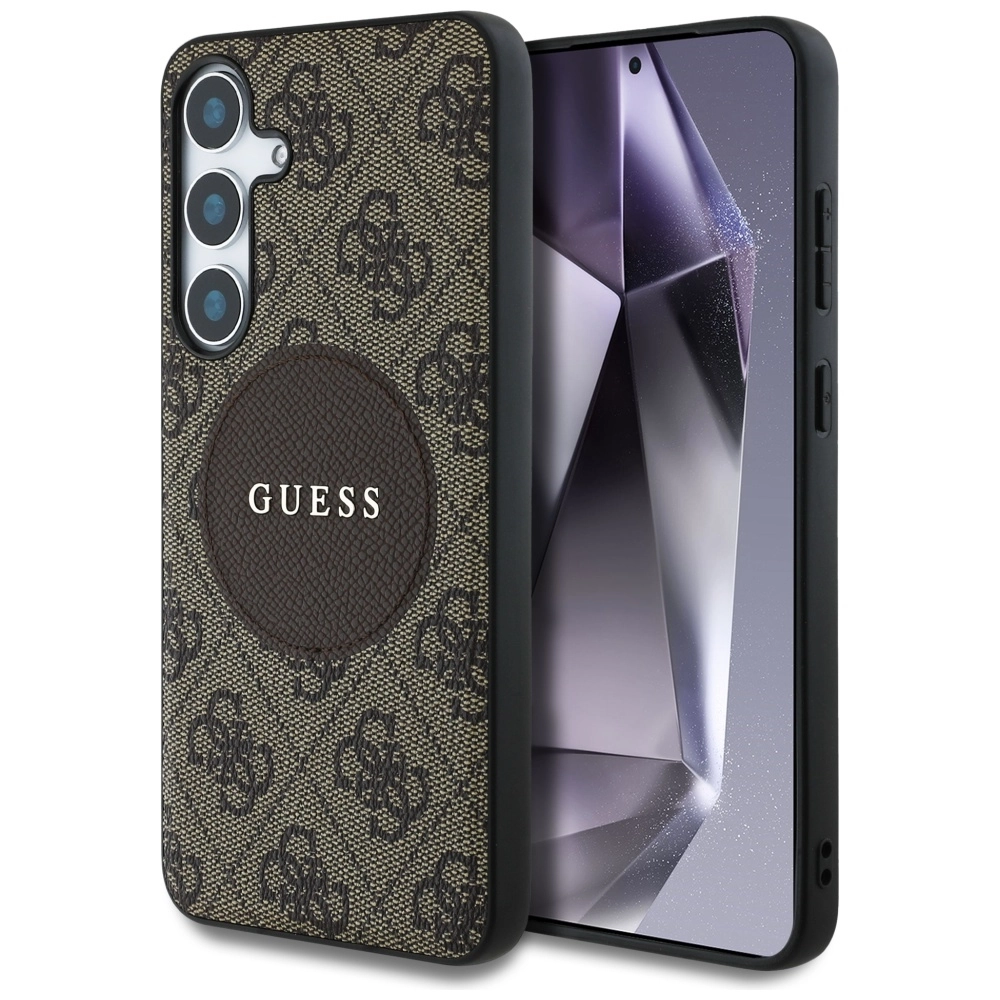 Etui Guess 4G Round Patch Classic Logo MagSafe do Galaxy S25 Brązowy