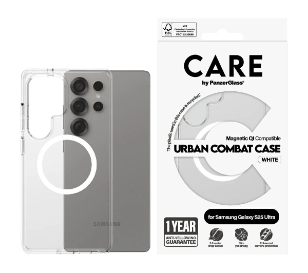 PanzerGlass Flagship Urban Combat White QI do Galaxy S25 Ultra Przezroczysty