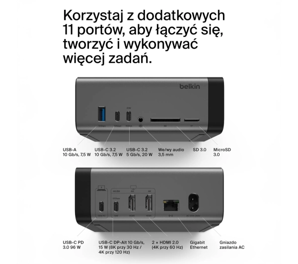 Belkin USB-C 11w1 GaN PD 150W HDMI 8K INC020KQSGY Szary - Kup na Raty - RRSO 0%