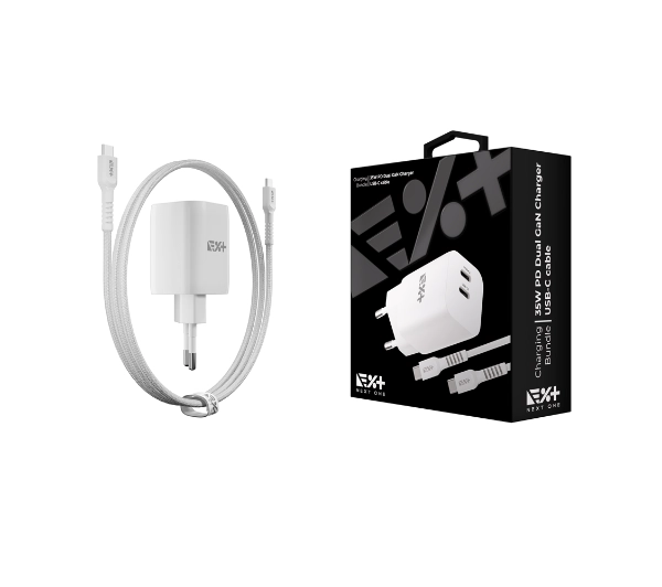 NEXT ONE Fast 35W GaN 2xUSB-C + kablem USB-C Biały