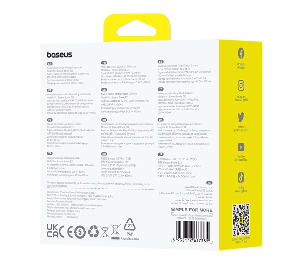 Baseus Bowie E12 Douszne Bluetooth 5.3 Czarny