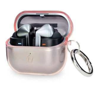 Etui na słuchawki Bizon Elastyczne z karabińczykiem do Samsung Galaxy Buds 3/3 Pro Przezroczysto-różowy