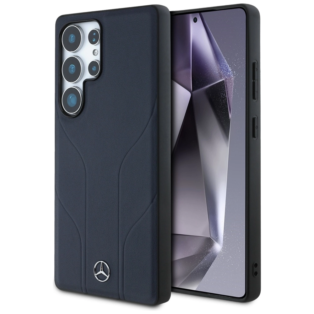 Etui Mercedes-Benz Leather Debossed Lines MagSafe do Galaxy S25 Ultra Niebieski
