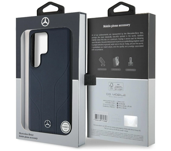 Mercedes-Benz Leather Debossed Lines MagSafe do Galaxy S25 Ultra Niebieski