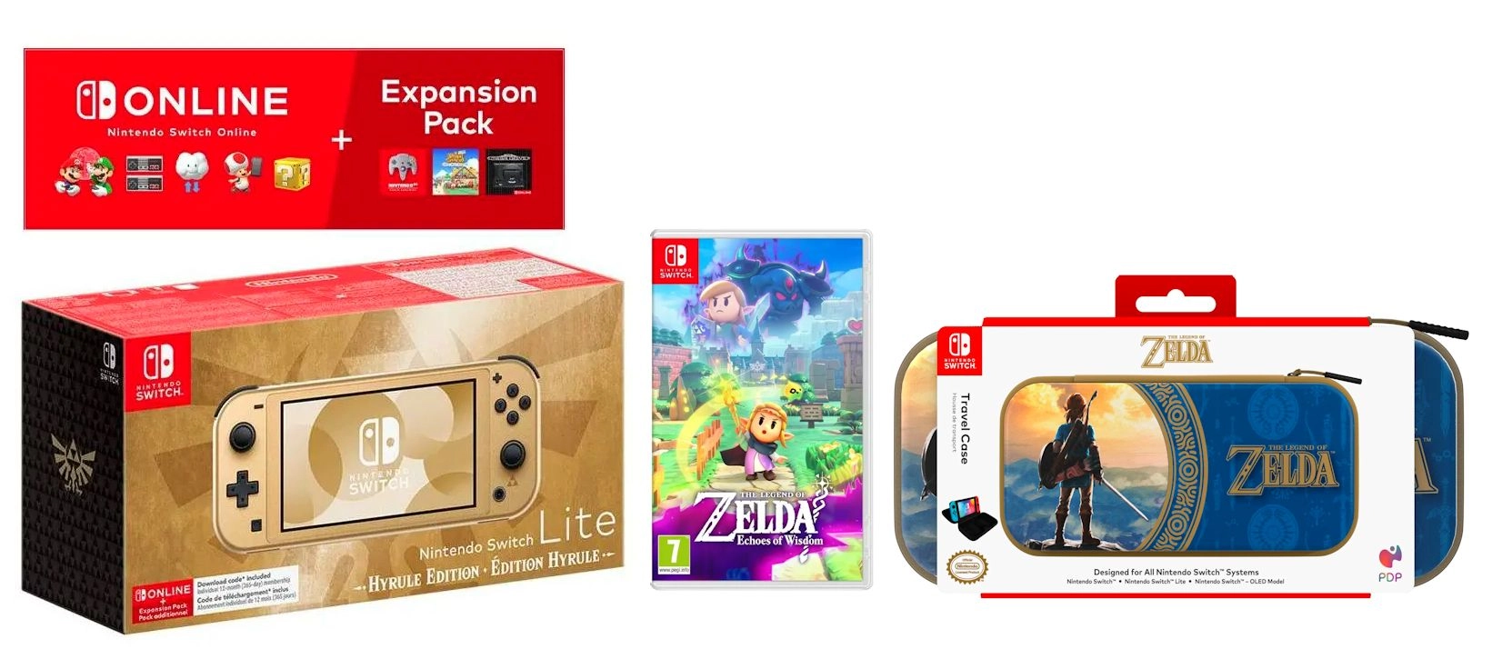 Konsola Nintendo Switch Lite Hyrule Edition + NS Online 365dni + Expansion Pack +Etui PDP + The Legend of Zelda Echoes of Wisdom