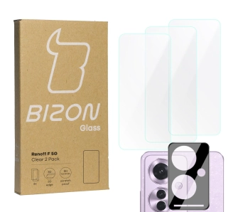 Zestaw ochronny Bizon 3x szkło + szybka na aparat Clear 2 Pack do Oppo Reno11 F 5G