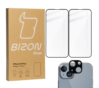 Bizon 2x szkło + szybka na aparat Edge 2 Pack do iPhone 15 Plus