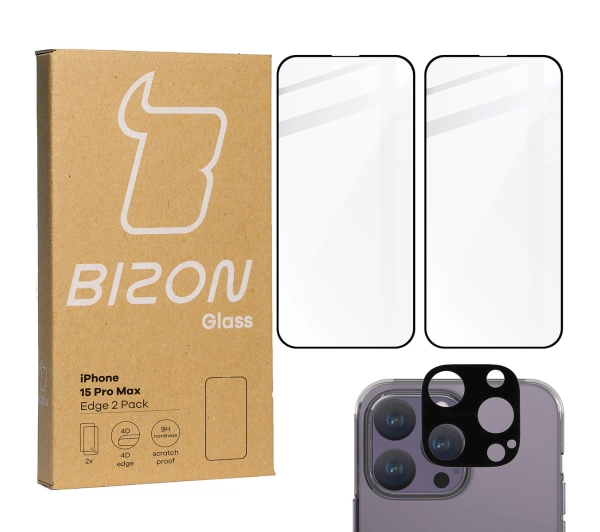 Bizon 2x szkło + szybka na aparat Edge 2 Pack do iPhone 15 Pro Max