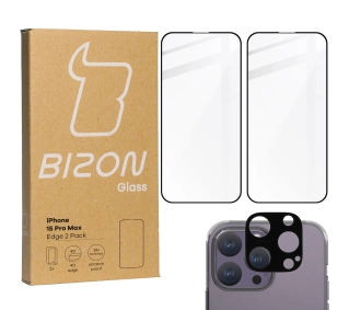Bizon 2x szkło + szybka na aparat Edge 2 Pack do iPhone 15 Pro Max