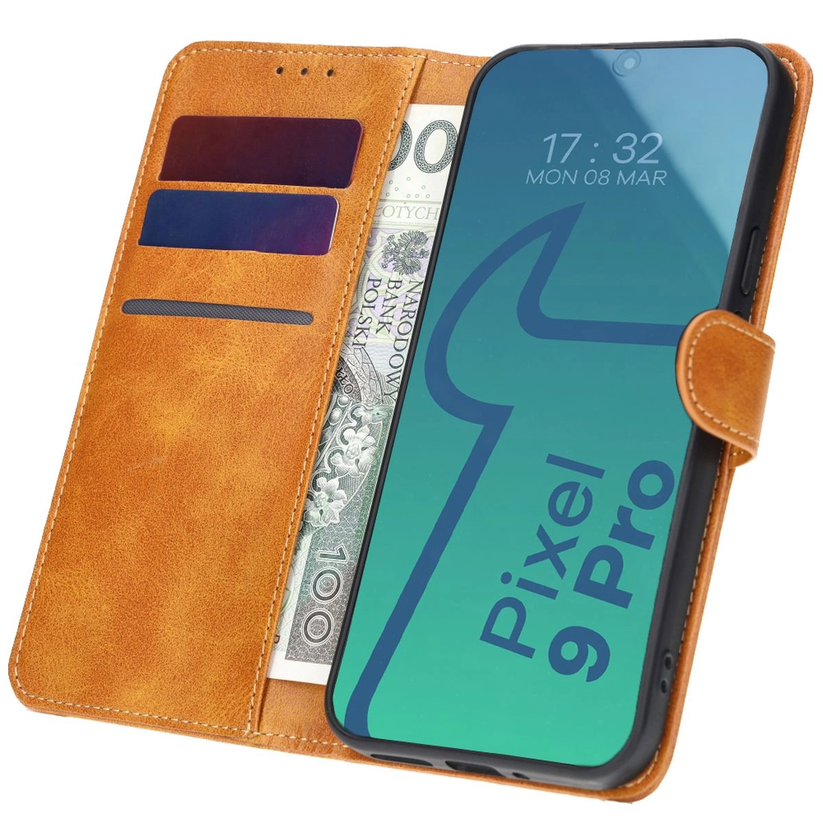 Etui Bizon z klapką Pocket do Google Pixel 9 Pro XL Brązowy