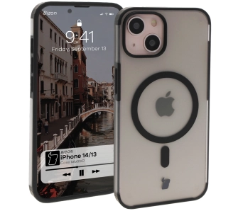 Etui Bizon MatteO z MagSafe do iPhone 14 / iPhone 13 Półprzezroczyste z czarną ramką