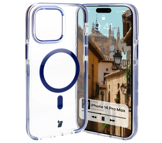 Bizon Marco z MagSafe do iPhone 14 Pro Max Przezroczyste z niebieską ramką
