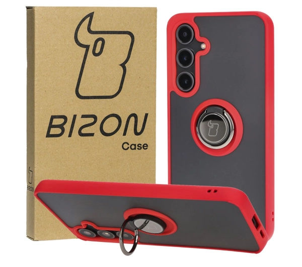 Bizon z uchwytem na palec Hybrid Ring do Galaxy S24 FE Przydymione z czerwoną ramką