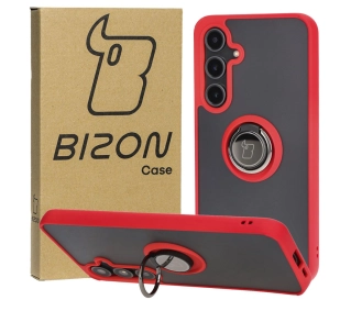 Bizon z uchwytem na palec Hybrid Ring do Galaxy S24 FE Przydymione z czerwoną ramką