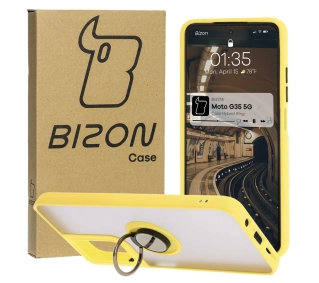 Bizon z uchwytem na palec Hybrid Ring do Motorola Moto G35 5G Przydymione z żółtą ramką