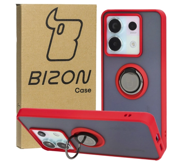 Bizon z uchwytem na palec Hybrid Ring do Xiaomi Poco X6 / Xiaomi Redmi Note 13 Pro 5G Przydymione z czerwoną ramką