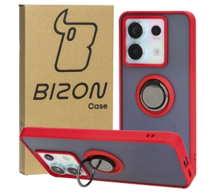 Bizon z uchwytem na palec Hybrid Ring do Xiaomi Poco X6 / Xiaomi Redmi Note 13 Pro 5G Przydymione z czerwoną ramką