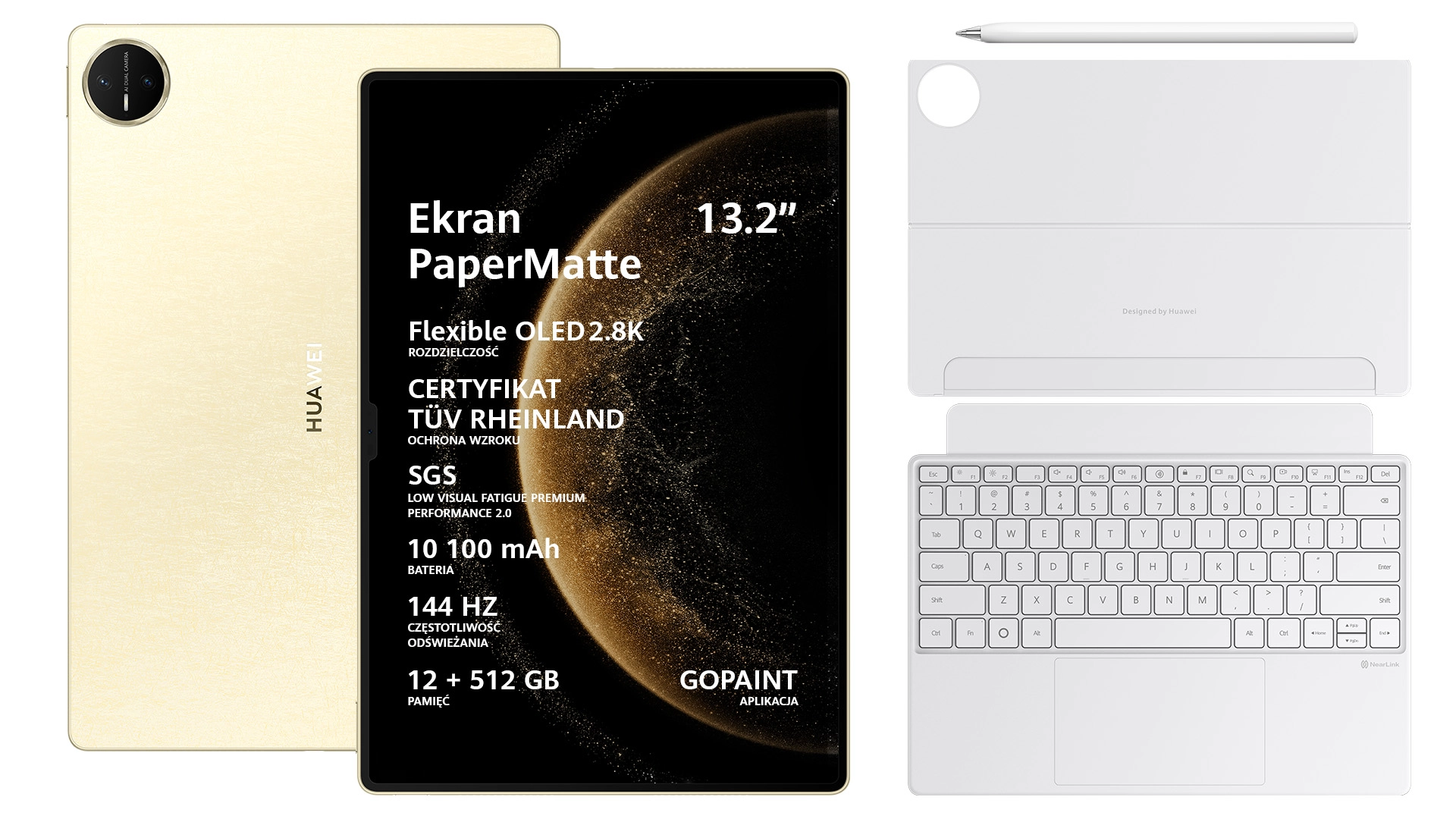 Tablet Huawei MatePad Pro 13.2" 12/512GB Wi-Fi Złoty + Rysik + Klawiatura