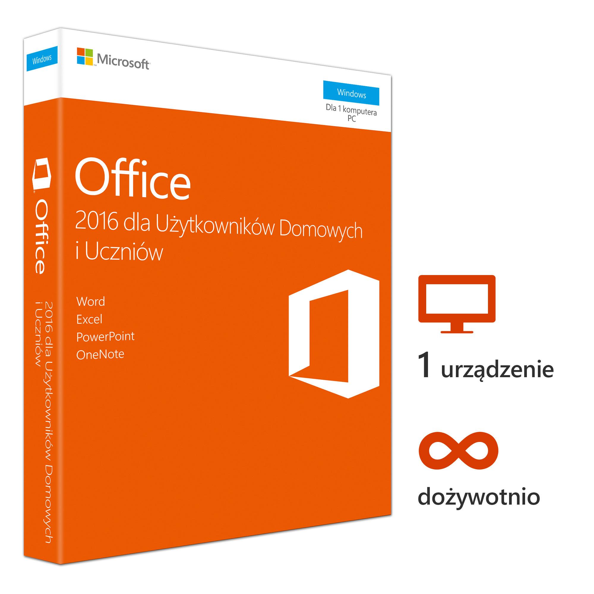 Microsoft Office 2016 dla Użytkowników Domowych i Uczniów - Dobra cena