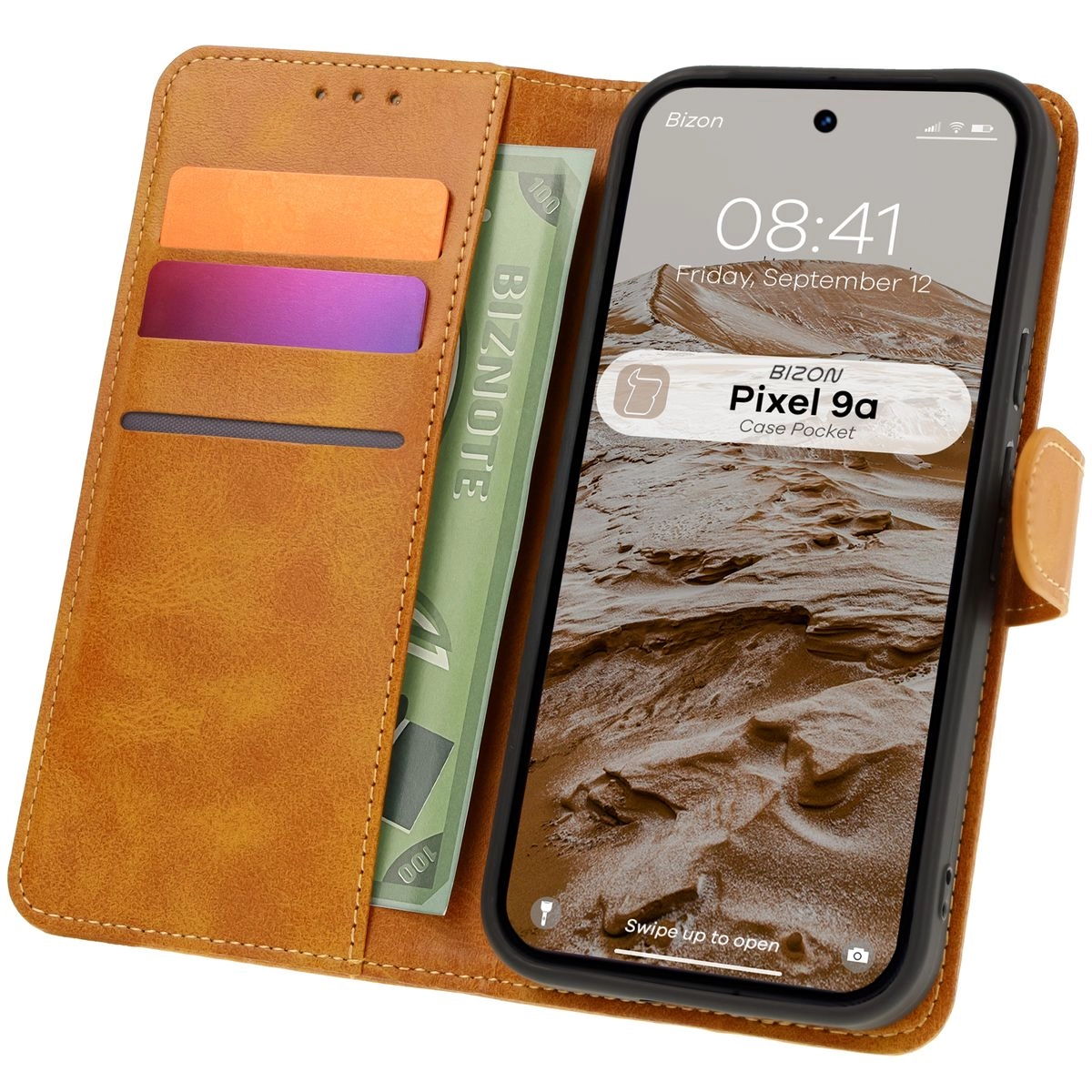 Etui Bizon z klapką Pocket do Google Pixel 9a Brązowy
