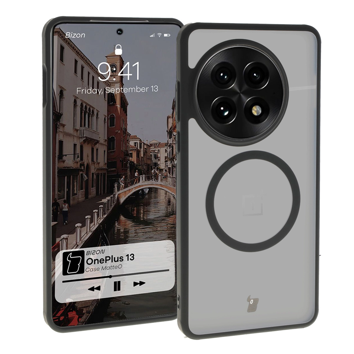 Etui Bizon MatteO z MagSafe do OnePlus 13 Półprzezroczyste z czarną ramką