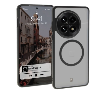 Etui Bizon MatteO z MagSafe do OnePlus 13 Półprzezroczyste z czarną ramką