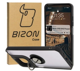 Bizon z uchwytem na palec Hybrid Ring do Motorola Moto G15 / G15 Power Przydymione z czarną ramką