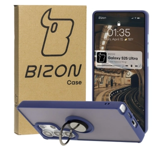 Etui Bizon z uchwytem na palec Hybrid Ring do Galaxy S25 Ultra Przydymione z granatową ramką