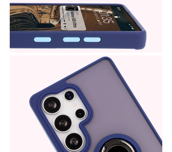 Bizon z uchwytem na palec Hybrid Ring do Galaxy S25 Ultra Przydymione z granatową ramką