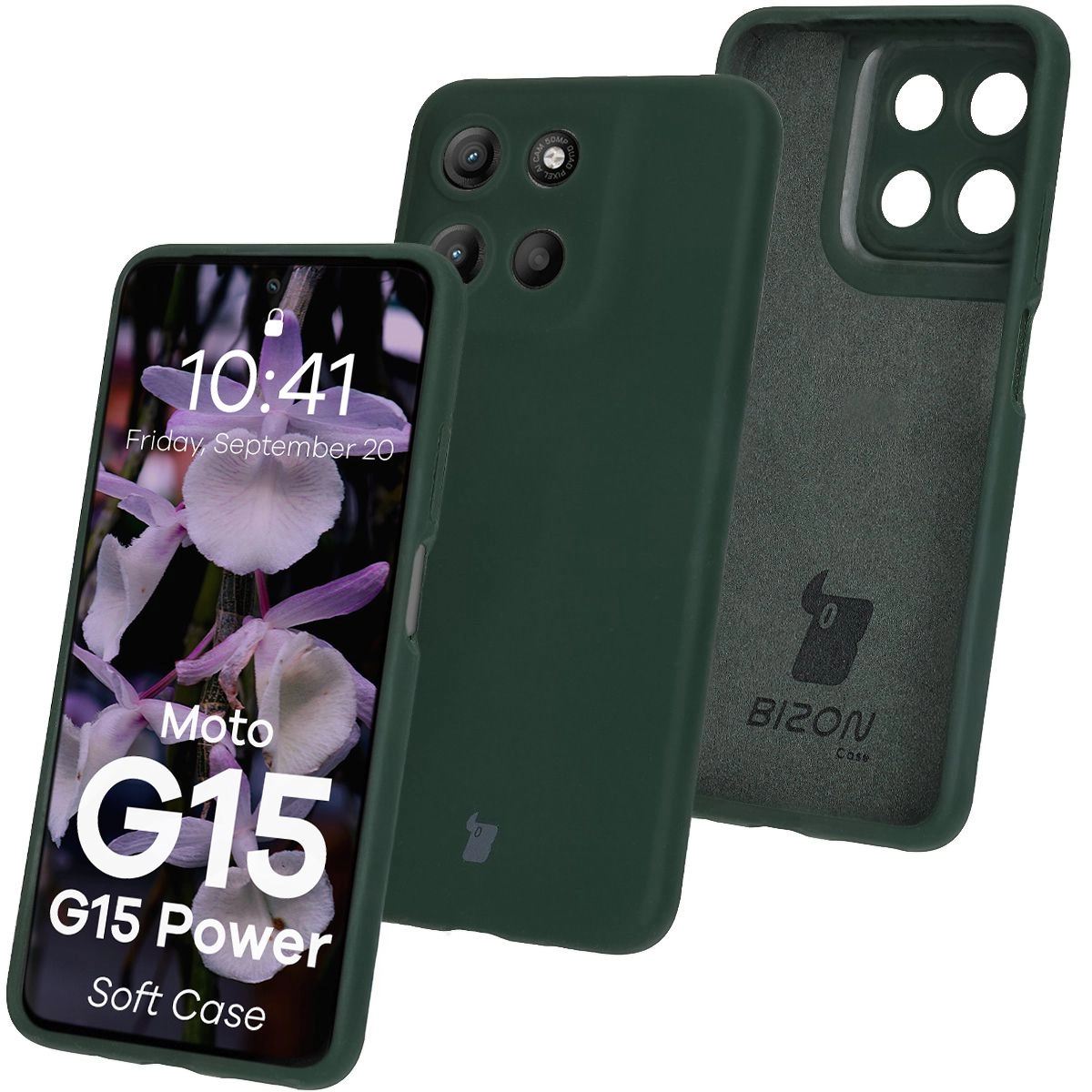 Etui Bizon Silikonowe Soft do Motorola Moto G15/G15 Power Ciemnozielony