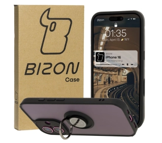Bizon z uchwytem na palec Hybrid Ring do iPhone 16 Przydymione z czarną ramką