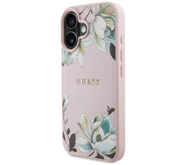 Guess Grained Printed Flower Pattern MagSafe do iPhone 16 Różowy