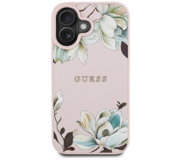 Guess Grained Printed Flower Pattern MagSafe do iPhone 16 Różowy