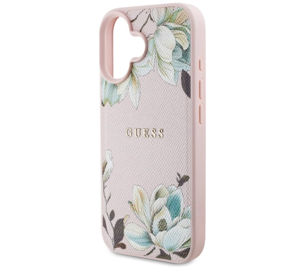 Guess Grained Printed Flower Pattern MagSafe do iPhone 16 Różowy