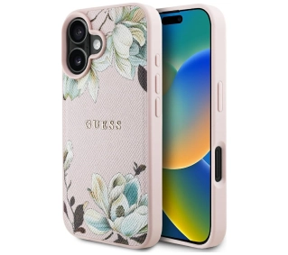 Guess Grained Printed Flower Pattern MagSafe do iPhone 16 Różowy