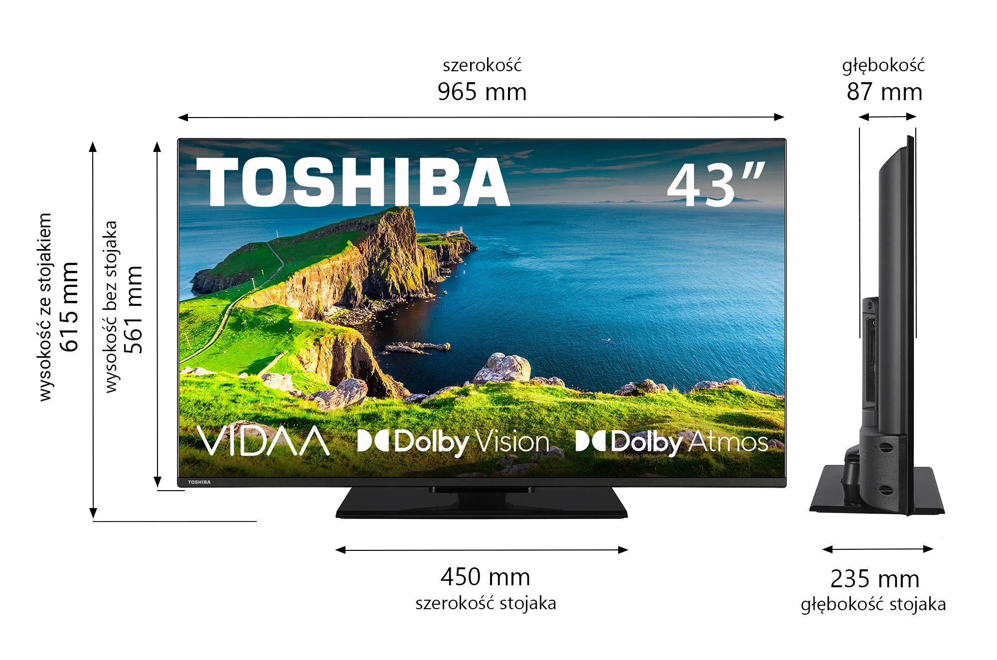 Telewizor Toshiba 43UV3F63DG 43" LED 4K Smart TV VIDAA Dolby Vision Dolby Atmos HDMI 2.1 DVB-T2