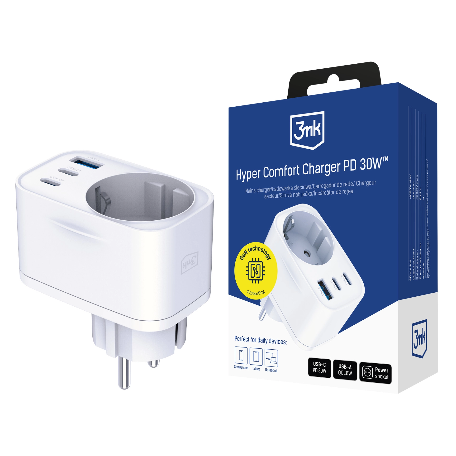 Ładowarka sieciowa 3mk Comfort Charger GaN 30W QC PD PPS USB