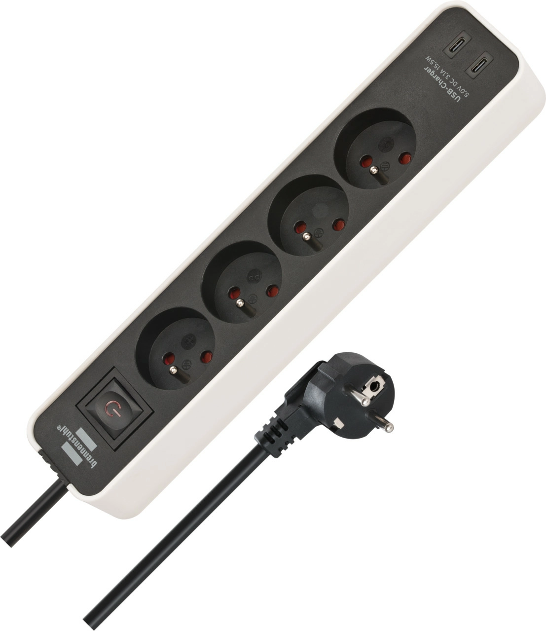 Listwa Brennenstuhl Ecolor 4 gniazda 1,5m 2xUSB-C Czarno-biały