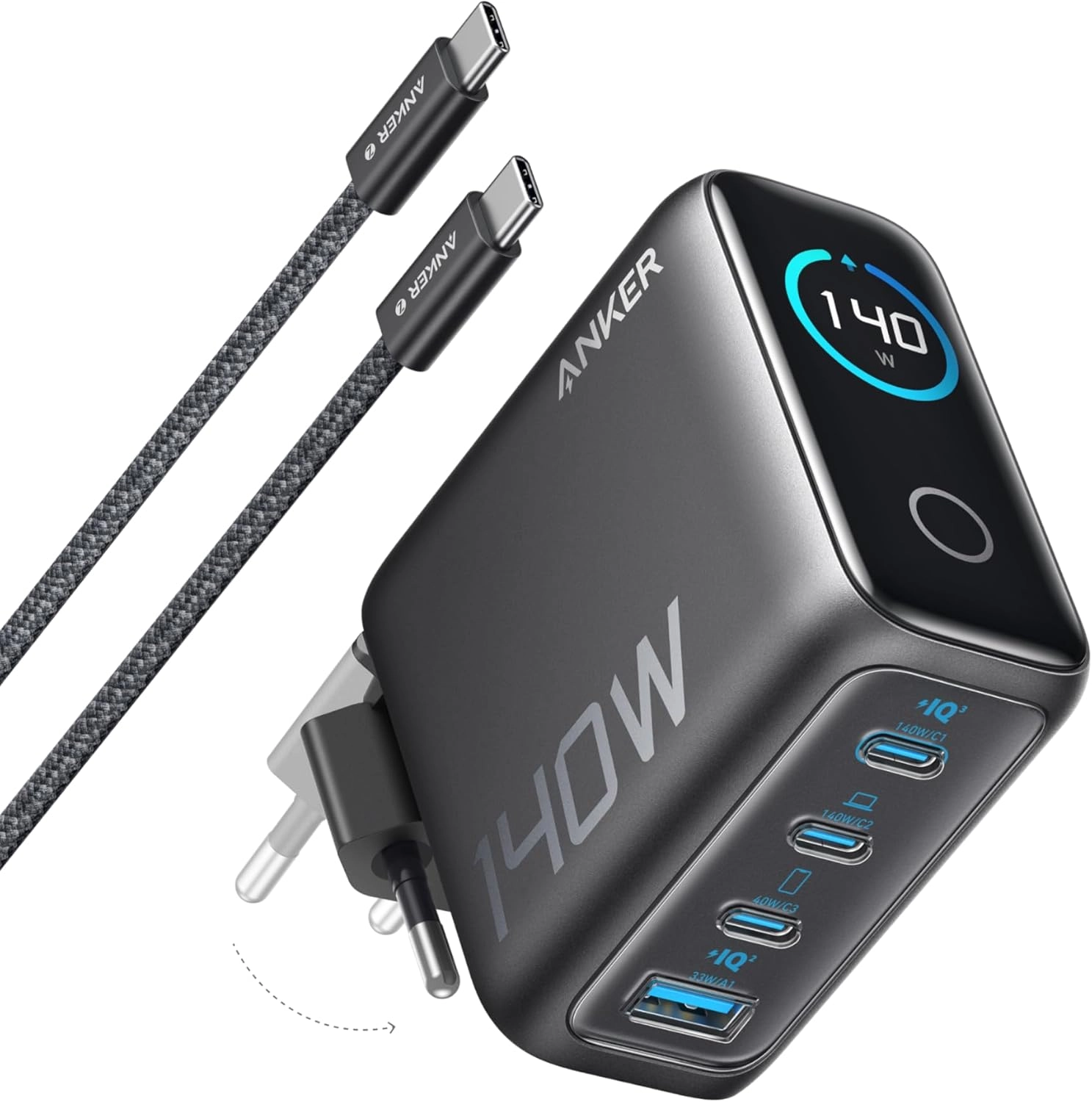Ładowarka sieciowa Anker B2697GZ1 3xUSB-C USB 140W Czarny + kabel USB-C do USB-C