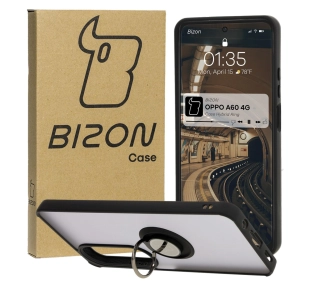 Bizon z uchwytem na palec Hybrid Ring do Oppo A60 4G przydymione z Czarną ramką