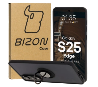 Bizon z uchwytem na palec Hybrid Ring do Galaxy S25 Edge przydymione z Czarną ramką