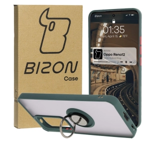 Bizon z uchwytem na palec Hybrid Ring do Oppo Reno 12 przydymione z Ciemnozieloną ramką