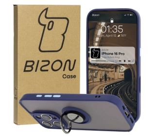 Bizon z uchwytem na palec Hybrid Ring do iPhone 16 Pro przydymione z Granatową ramką