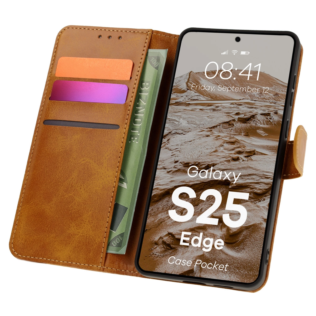 Etui Bizon z klapką Pocket do Samsung Galaxy S25 Edge Brązowy