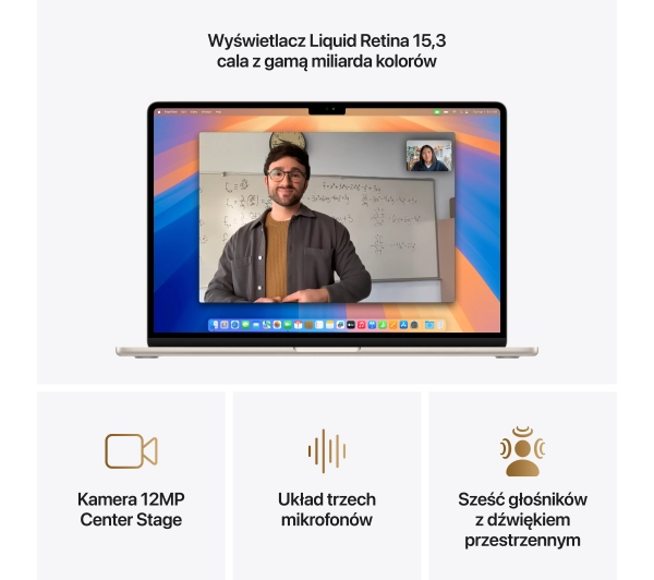 Apple MacBook Air 2025 15,3" M4 16GB RAM 256GB Dysk macOS Księżycowa poświata 70W Funkcje AI - Kup na Raty - RRSO 0%