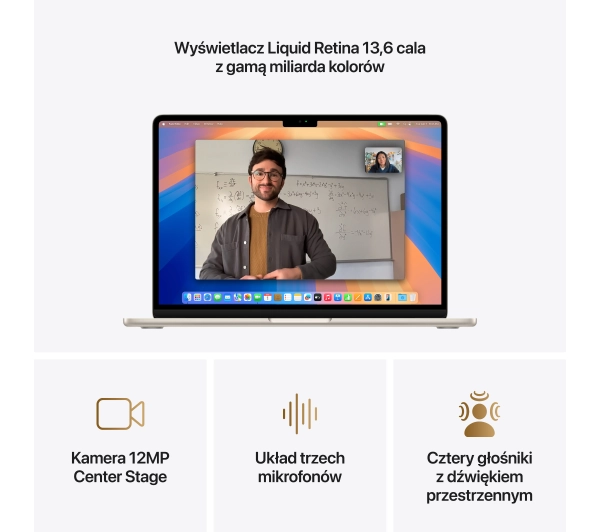 Apple MacBook Air 2025 13,6" M4 24GB RAM 512GB Dysk macOS Księżycowa poświata 70W Funkcje AI - Kup na Raty - RRSO 0%
