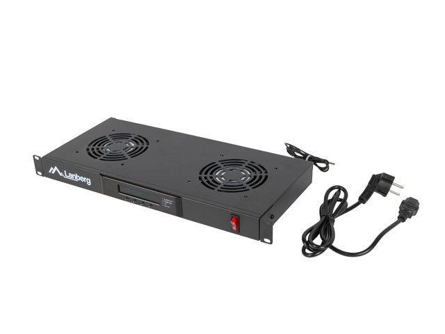 Panel wentylacyjny Lanberg AK-1502-B Poziomy 1U z Termostatem do Szaf 19" 2 Wentylatory 230V Czarny