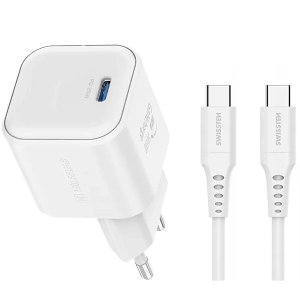 Ładowarka sieciowa Swissten 22070120 GaN 1x USB-C 20W Biały